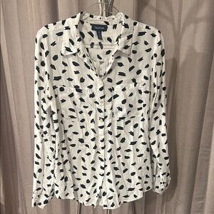 Modcloth White Button-Down Shirt with Black Spot Print